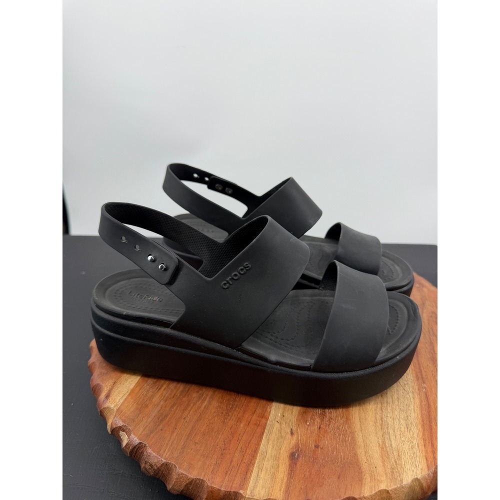 Crocs Brooklyn Low Wedge Sandal Women Size 9 Black Platform Strappy Comfort